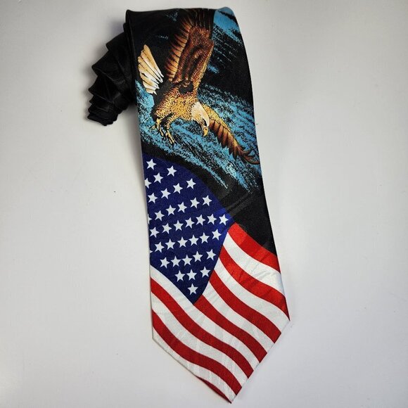 Steven Harris American Flag Bald Eagle Patriotic Necktie Men's Stars and Stripes - Picture 1 of 8